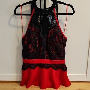 💙NWOT Stunning Elegant Red and Black Lace Halter Dressy Top